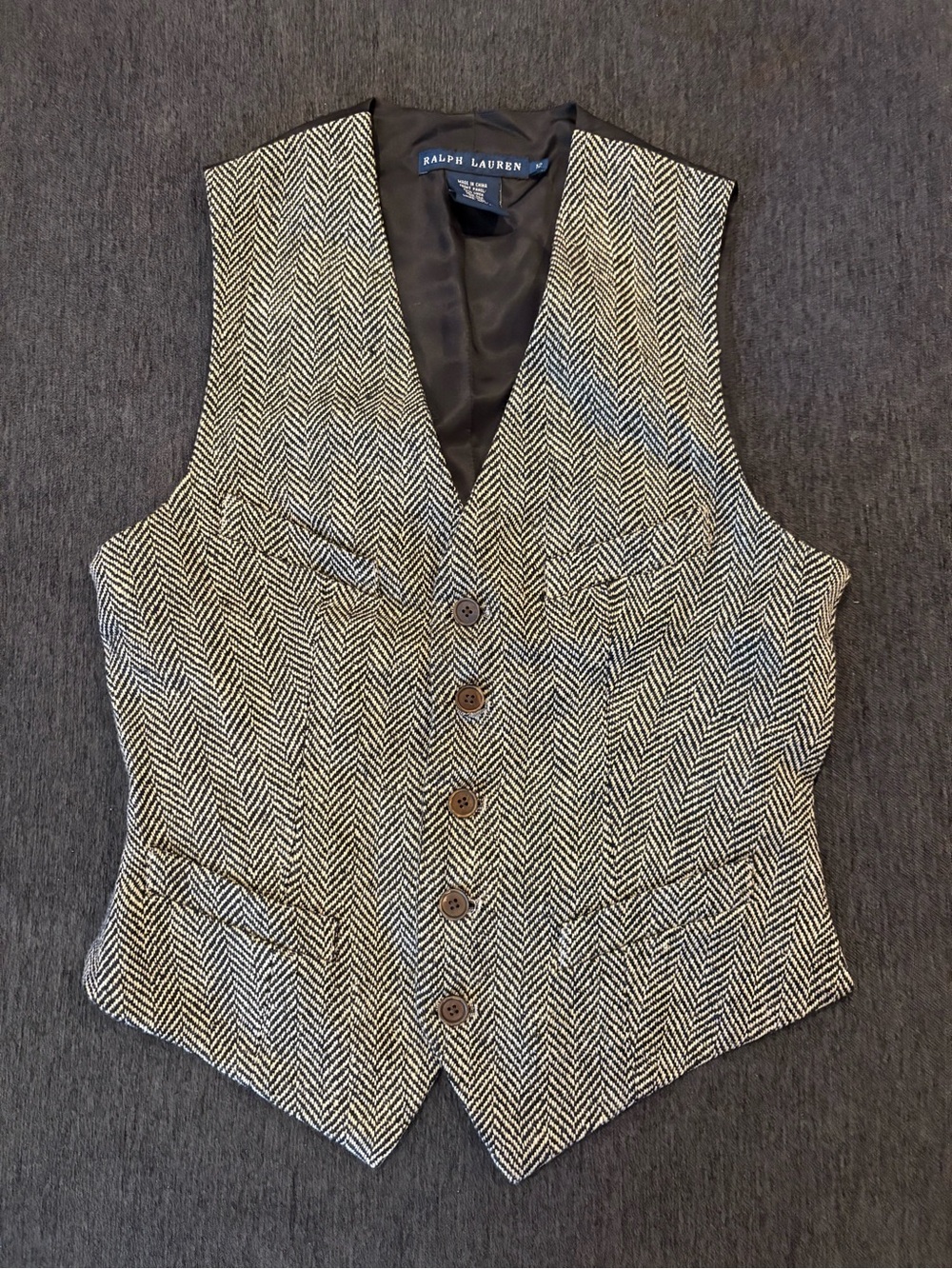 Ralph Lauren Women’s Waistcoat Vest 12 Linen Silk Equestrian Vintage Blue Label